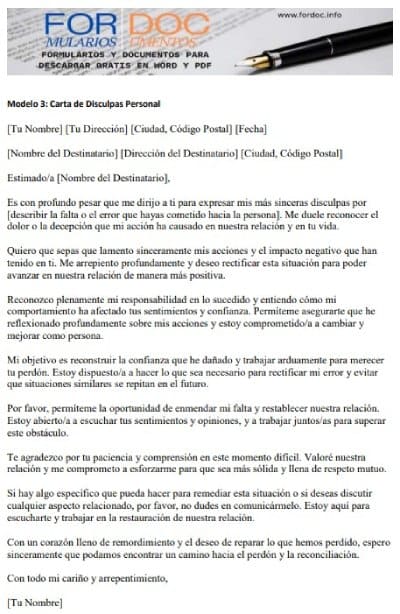 Modelo 3 Carta de Disculpas Personal - fordoc.info
