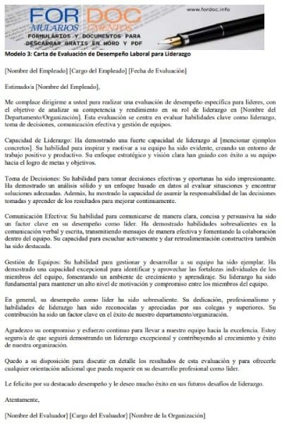 Modelo 3 Carta de Evaluación de Desempeño Laboral para Liderazgo - fordoc.info