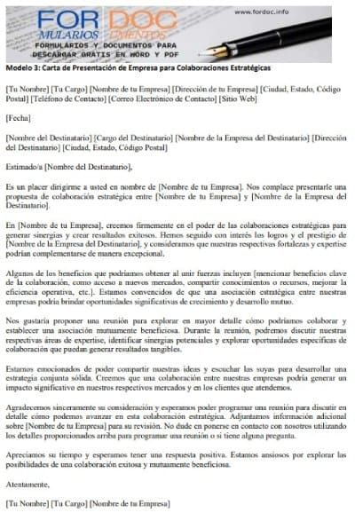 Modelo 3 Carta de Presentación de Empresa para Colaboraciones Estratégicas - fordoc.info