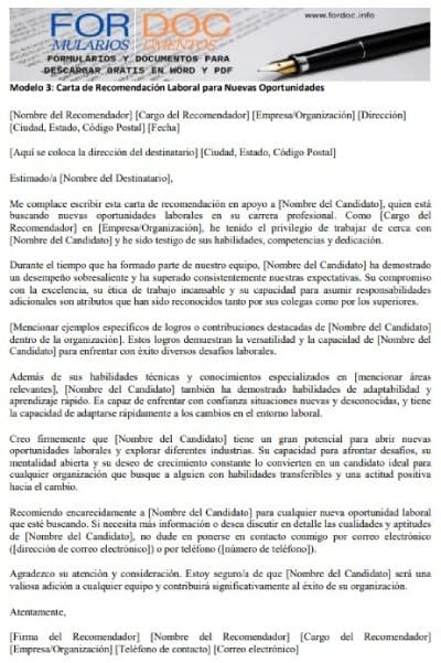 Modelo 3 Carta de Recomendación Laboral para Nuevas Oportunidades - fordoc.info