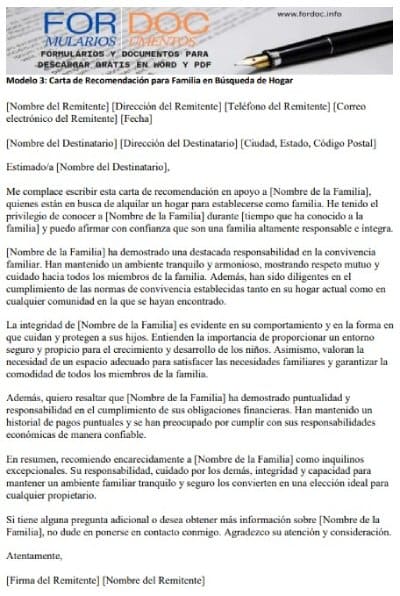 Modelo 3 Carta de Recomendación para Familia en Búsqueda de Hogar - fordoc.info