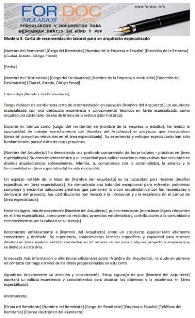 Modelo 3 Carta de recomendación laboral para un arquitecto especializado - fordoc.info