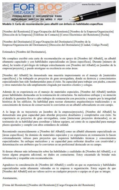 Modelo 3 Carta de recomendación para albañil con énfasis en habilidades específicas - fordoc.info