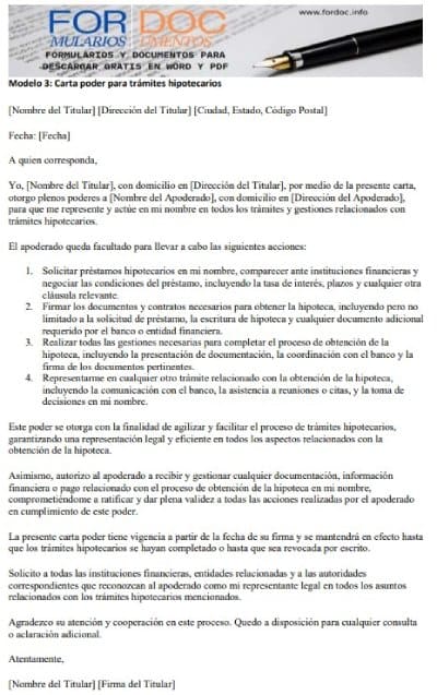 Modelo 3 Carta poder para trámites hipotecarios - fordoc.info