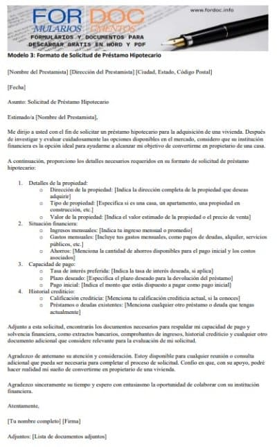 Modelo 3 Formato de Solicitud de Préstamo Hipotecario - fordoc.info