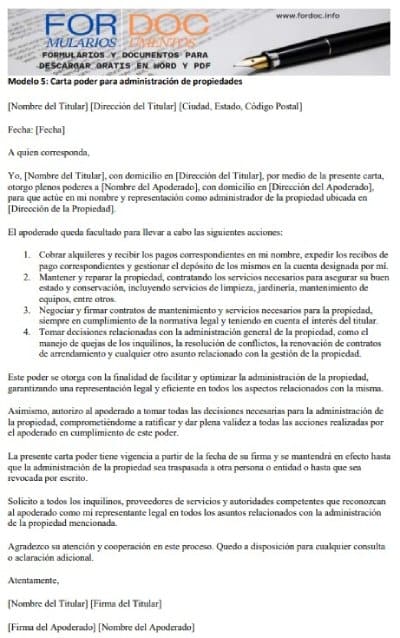 Modelo 5 Carta poder para administración de propiedades - fordoc.info